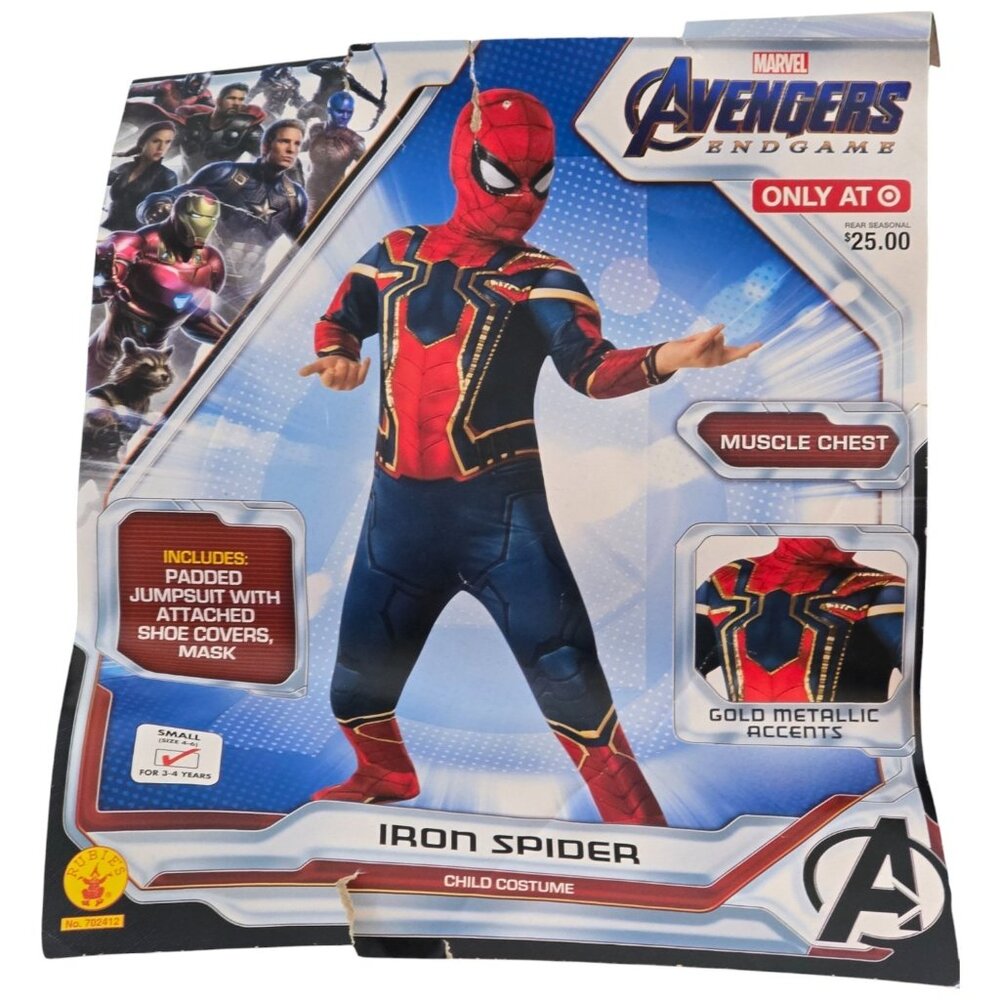 Marvel Avengers Endgame Iron Spider Costume Kids Small 4-6 Muscle Chest Mask NEW - Picture 2 of 7